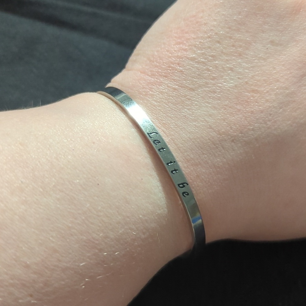 Silver Tone Let it Be Engraved Cuff Bangle Statement Bracelet